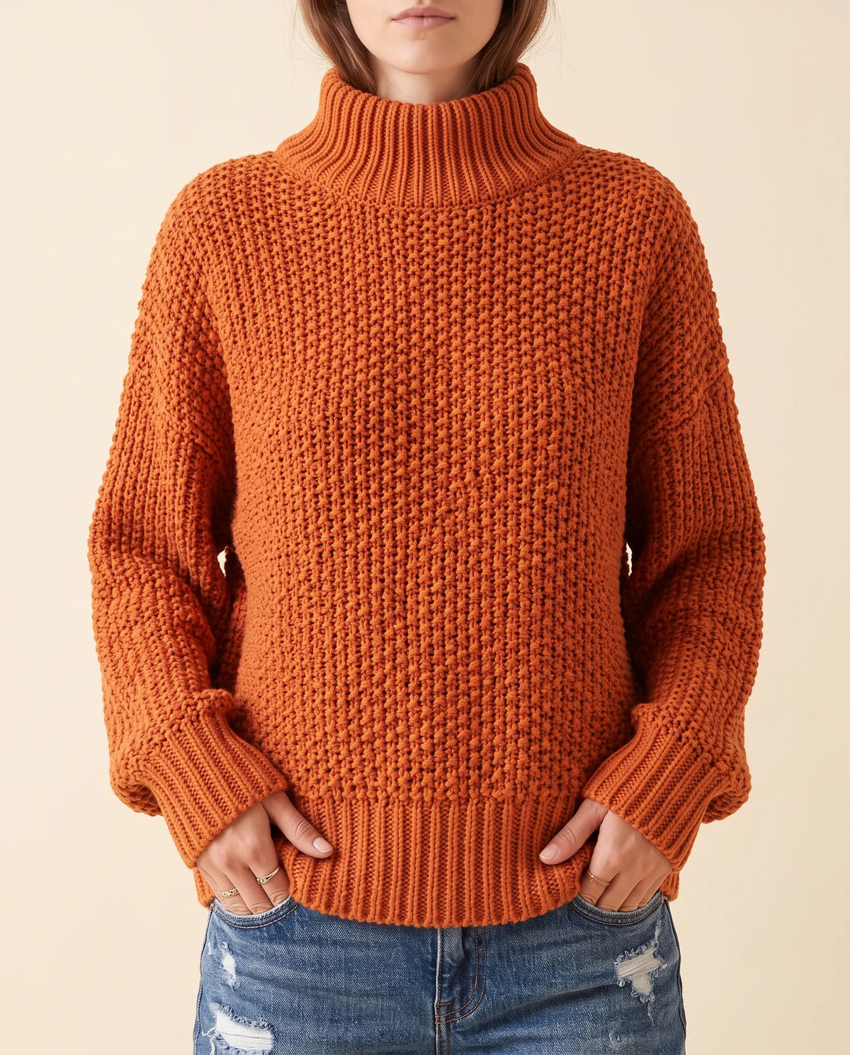 Fern Turtleneck Sweater for Women - Oversized Chunky Knit Drop Shoulder