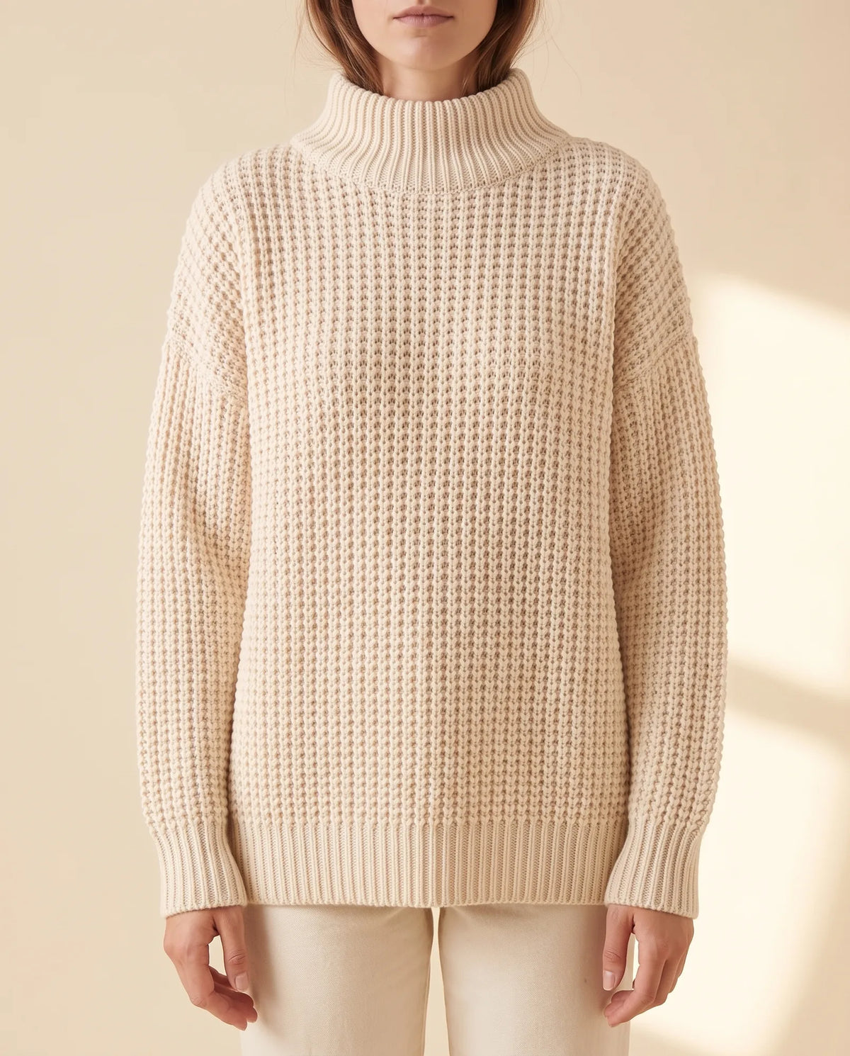 Fern Turtleneck Sweater for Women - Oversized Chunky Knit Drop Shoulder