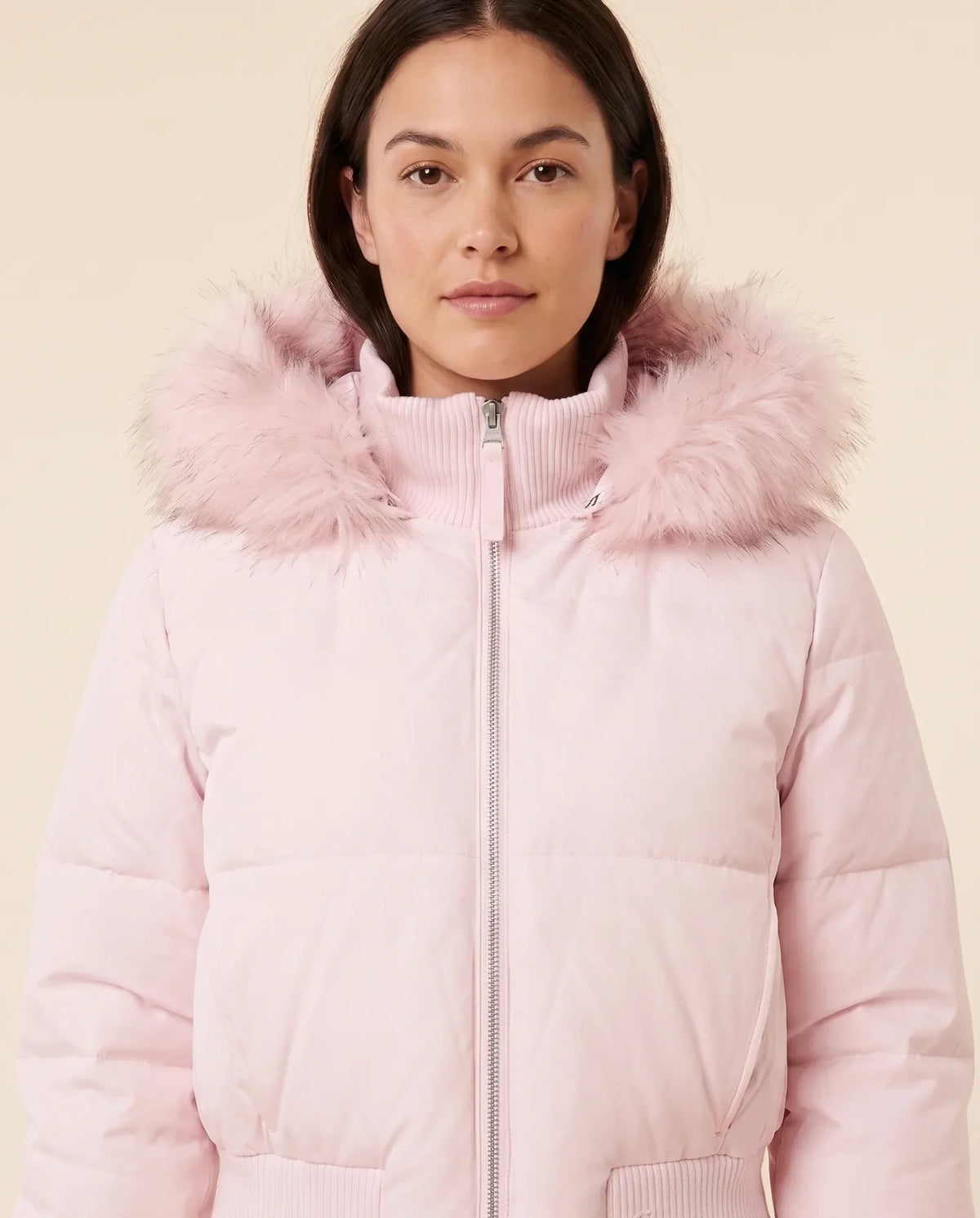 Greta Puffer Jacket for Women - Hooded Ribbed Cuff Zip-Up