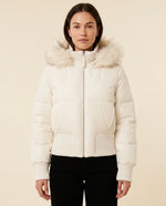 Greta Puffer Jacket for Women - Hooded Ribbed Cuff Zip-Up