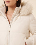 Greta Puffer Jacket for Women - Hooded Ribbed Cuff Zip-Up