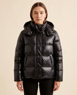 Hazel Puffer Jacket for Women - Slim Fit Hooded Glossy Zip-Up