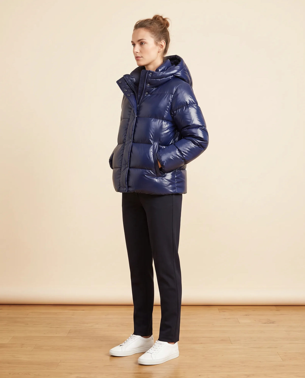 Hazel Puffer Jacket for Women - Slim Fit Hooded Glossy Zip-Up