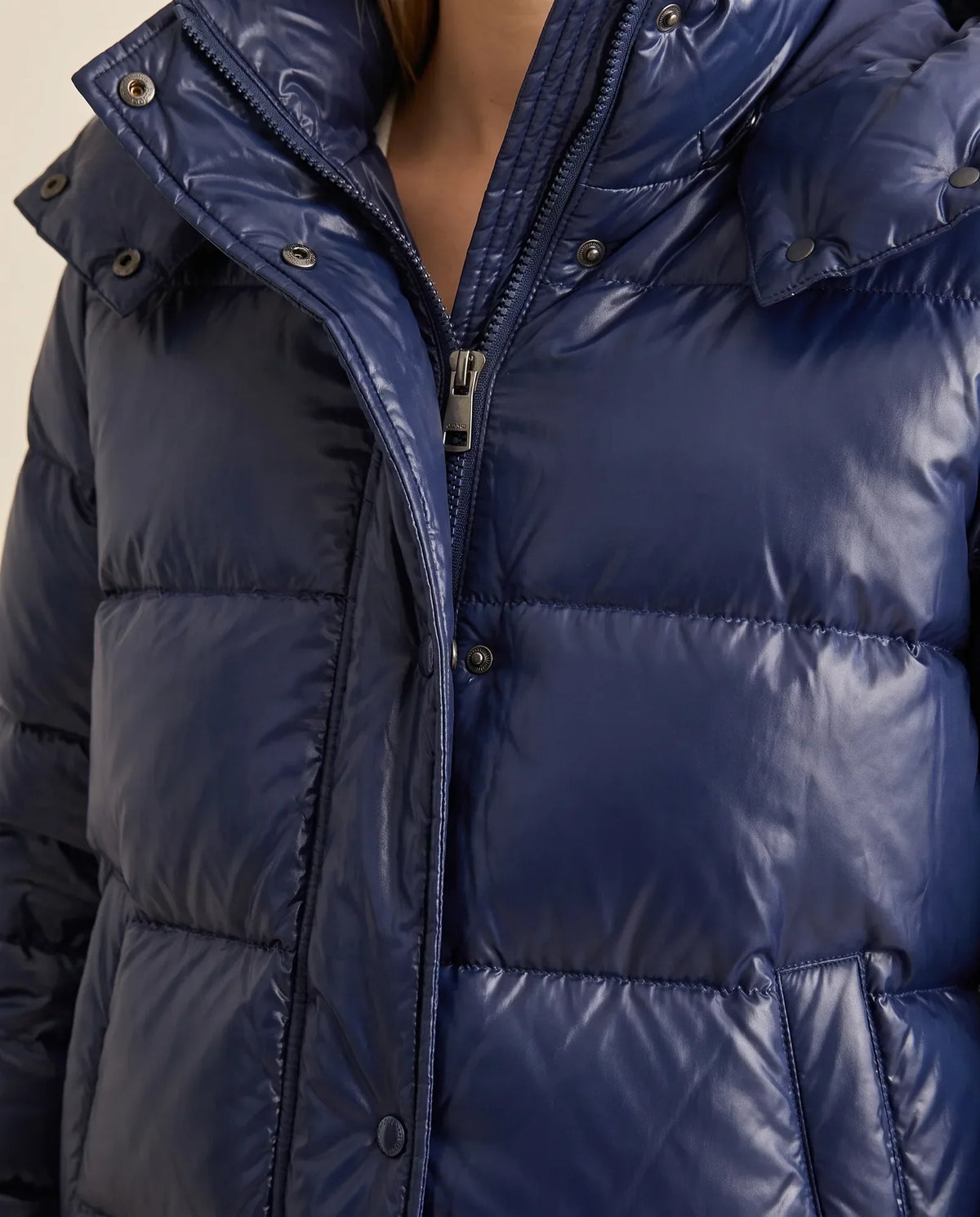 Hazel Puffer Jacket for Women - Slim Fit Hooded Glossy Zip-Up