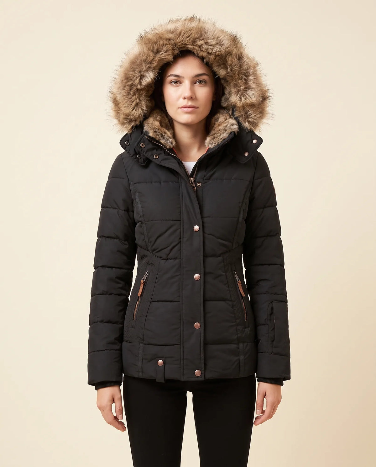 Iris Puffer Jacket for Women - Hooded Padded Winter Zip-Up