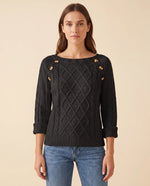 Ivy Sweater for Women - Cable Knit Button Shoulder Round Neck