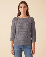Ivy Sweater for Women - Cable Knit Button Shoulder Round Neck