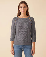 Ivy Sweater for Women - Cable Knit Button Shoulder Round Neck