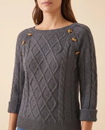 Ivy Sweater for Women - Cable Knit Button Shoulder Round Neck