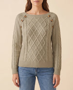 Ivy Sweater for Women - Cable Knit Button Shoulder Round Neck