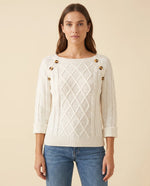Ivy Sweater for Women - Cable Knit Button Shoulder Round Neck