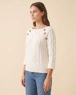 Ivy Sweater for Women - Cable Knit Button Shoulder Round Neck