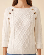 Ivy Sweater for Women - Cable Knit Button Shoulder Round Neck