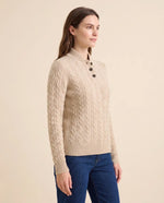 Maeve Sweater for Women - Cable Knit Button Neck Stand Collar