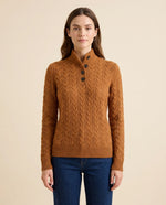 Maeve Sweater for Women - Cable Knit Button Neck Stand Collar