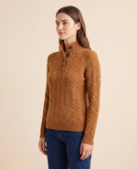 Maeve Sweater for Women - Cable Knit Button Neck Stand Collar