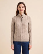 Maeve Sweater for Women - Cable Knit Button Neck Stand Collar