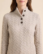 Maeve Sweater for Women - Cable Knit Button Neck Stand Collar