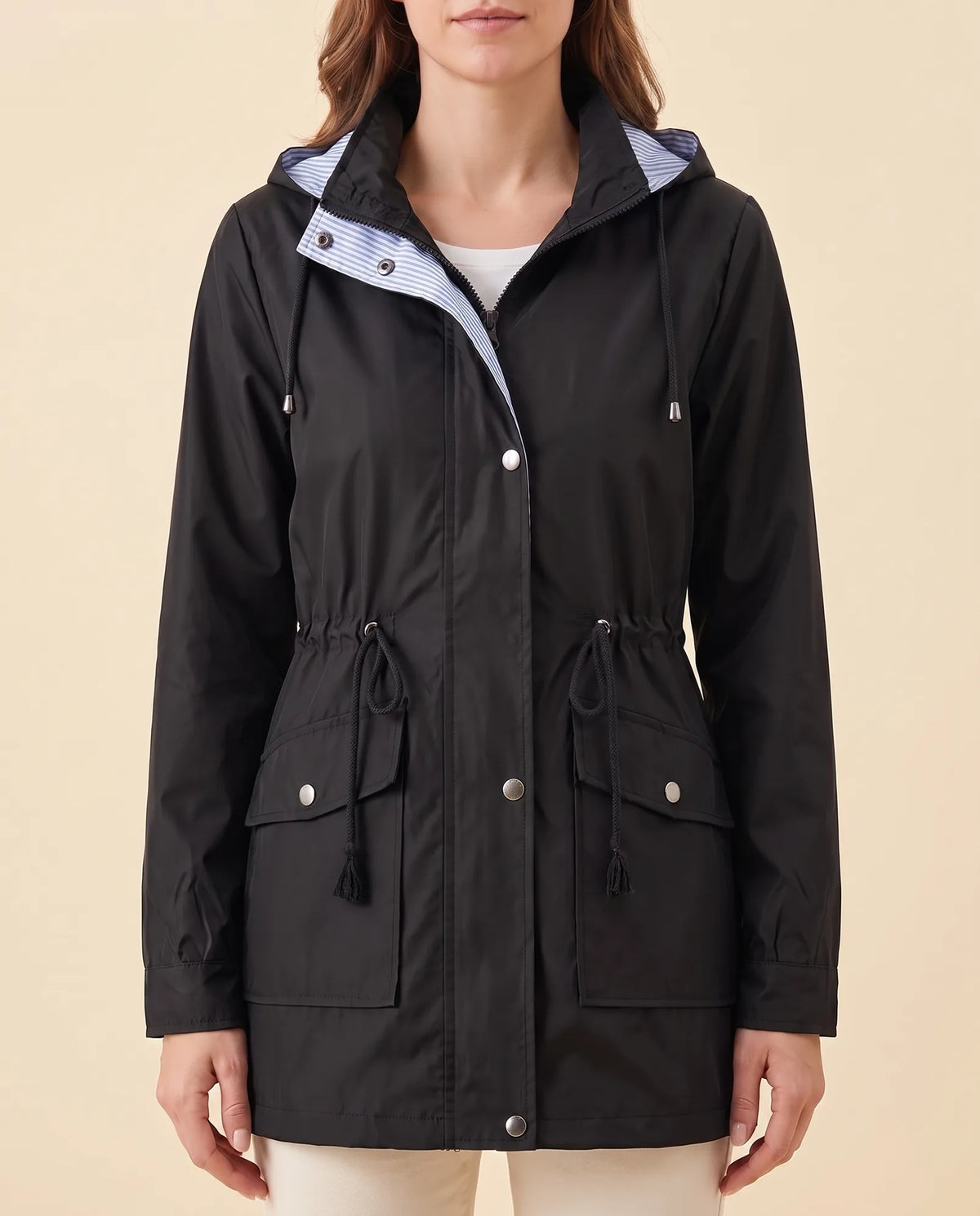 Mira Trench Coat for Women - Hooded Water-Repellent Longline
