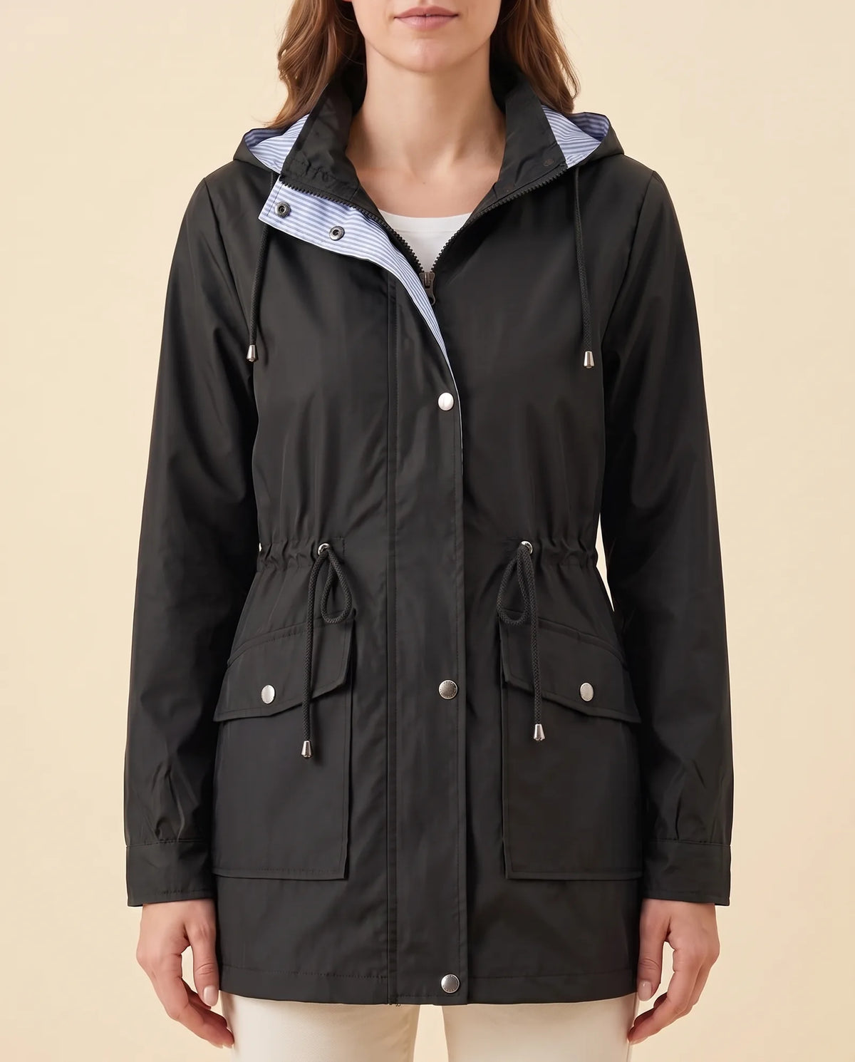 Mira Trench Coat for Women - Hooded Water-Repellent Longline