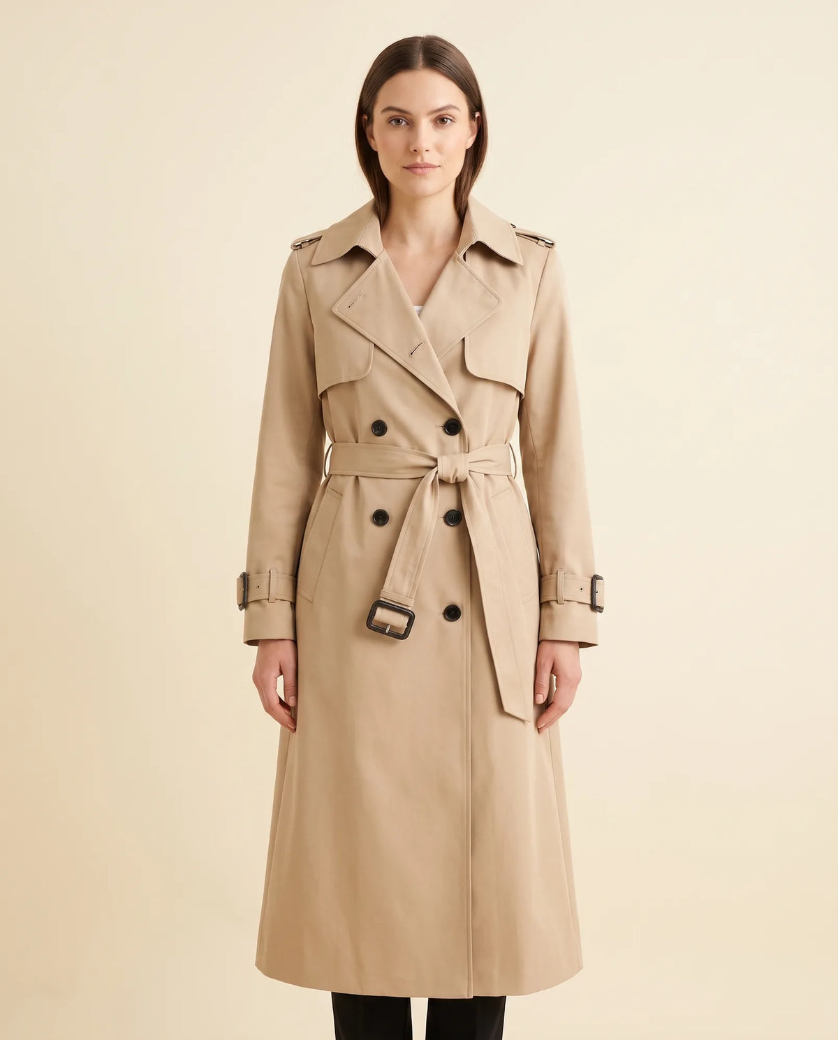 Nell Trench Coat for Women - Double-Breasted Belted Longline