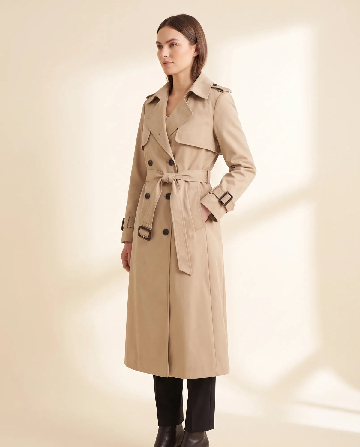 Nell Trench Coat for Women - Double-Breasted Belted Longline