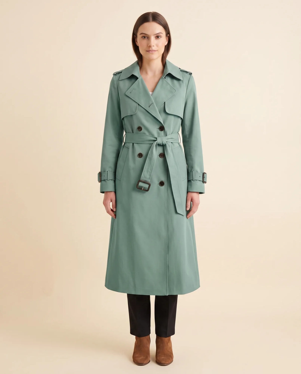 Nell Trench Coat for Women - Double-Breasted Belted Longline