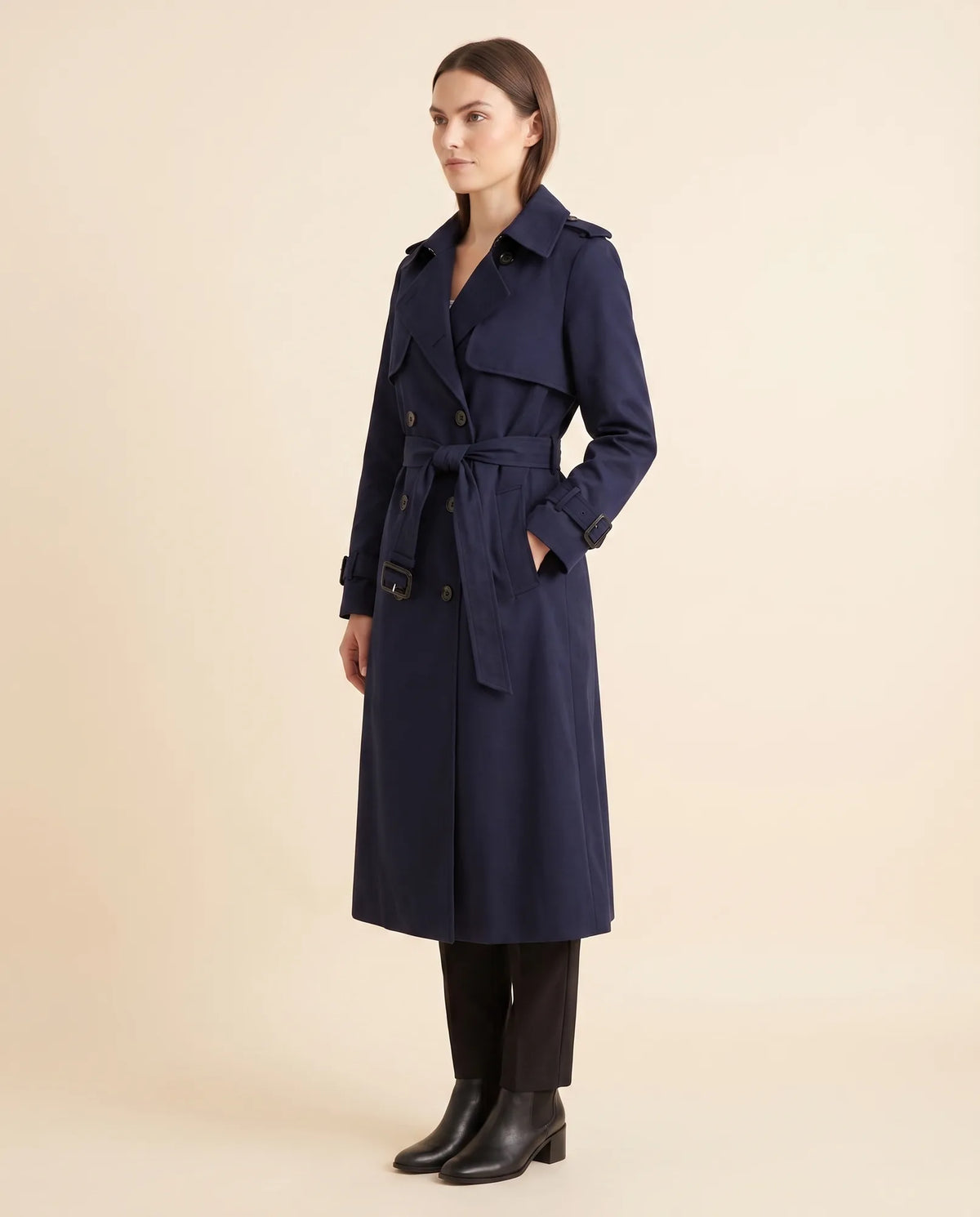 Nell Trench Coat for Women - Double-Breasted Belted Longline