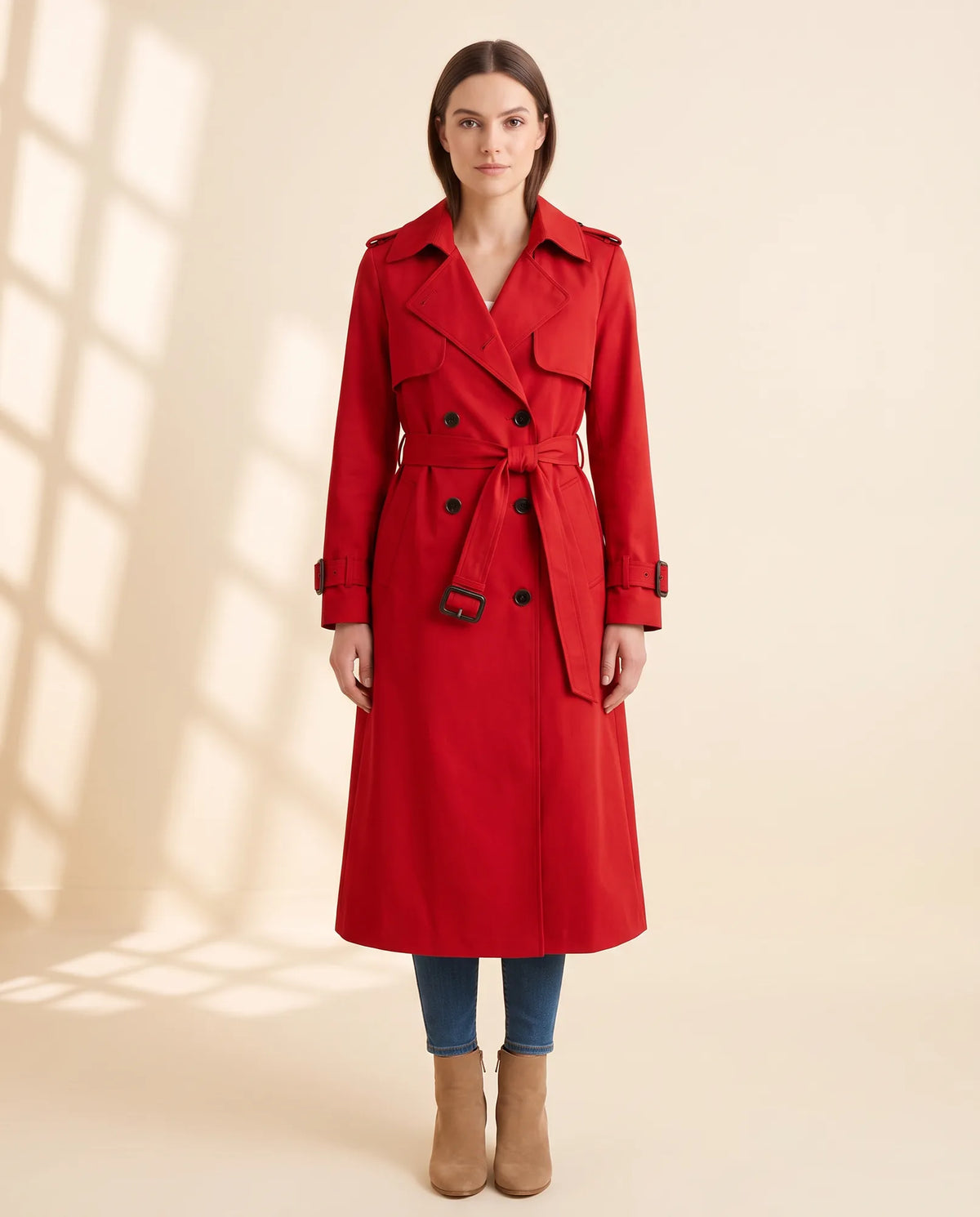 Nell Trench Coat for Women - Double-Breasted Belted Longline
