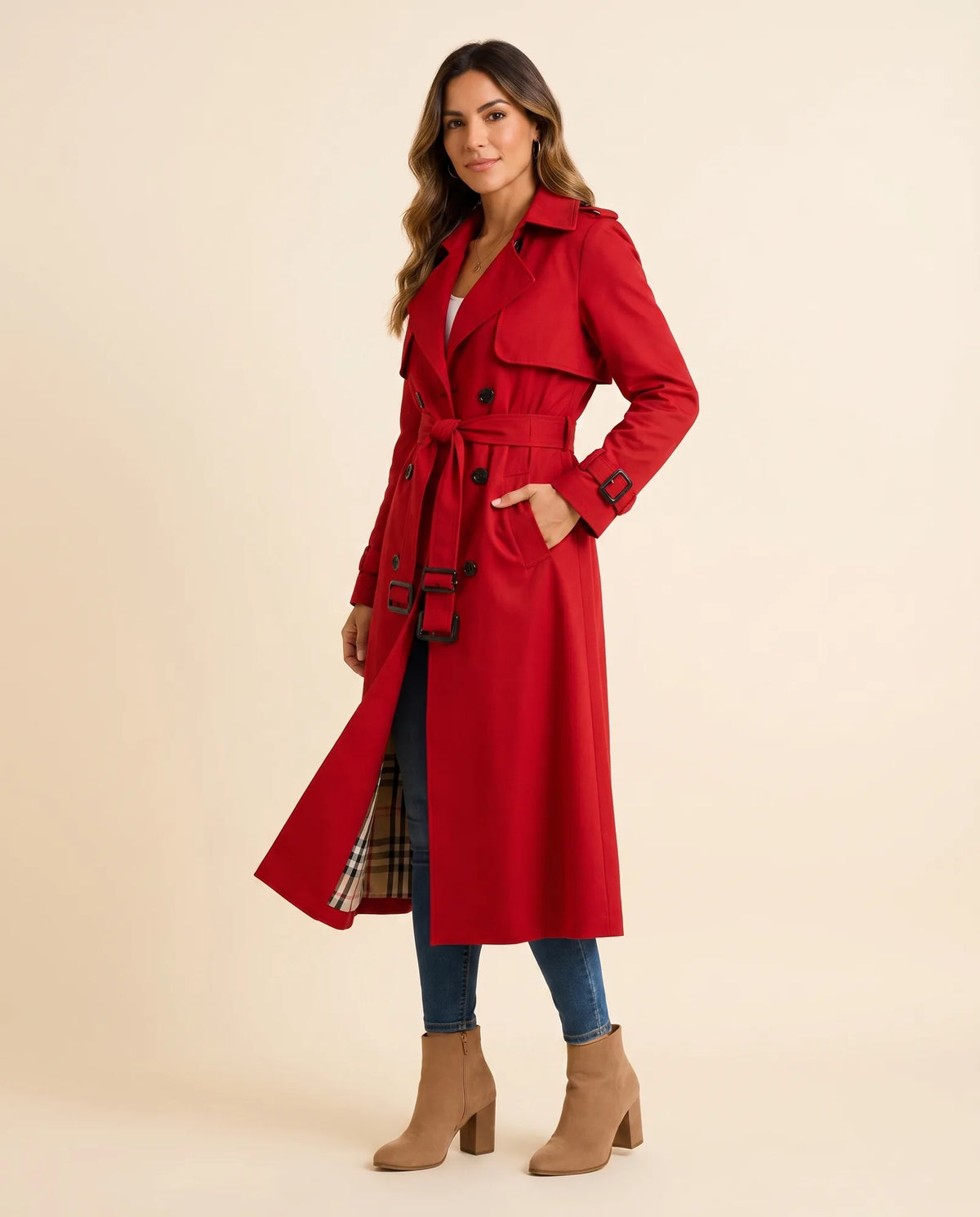Nell Trench Coat for Women - Double-Breasted Belted Longline