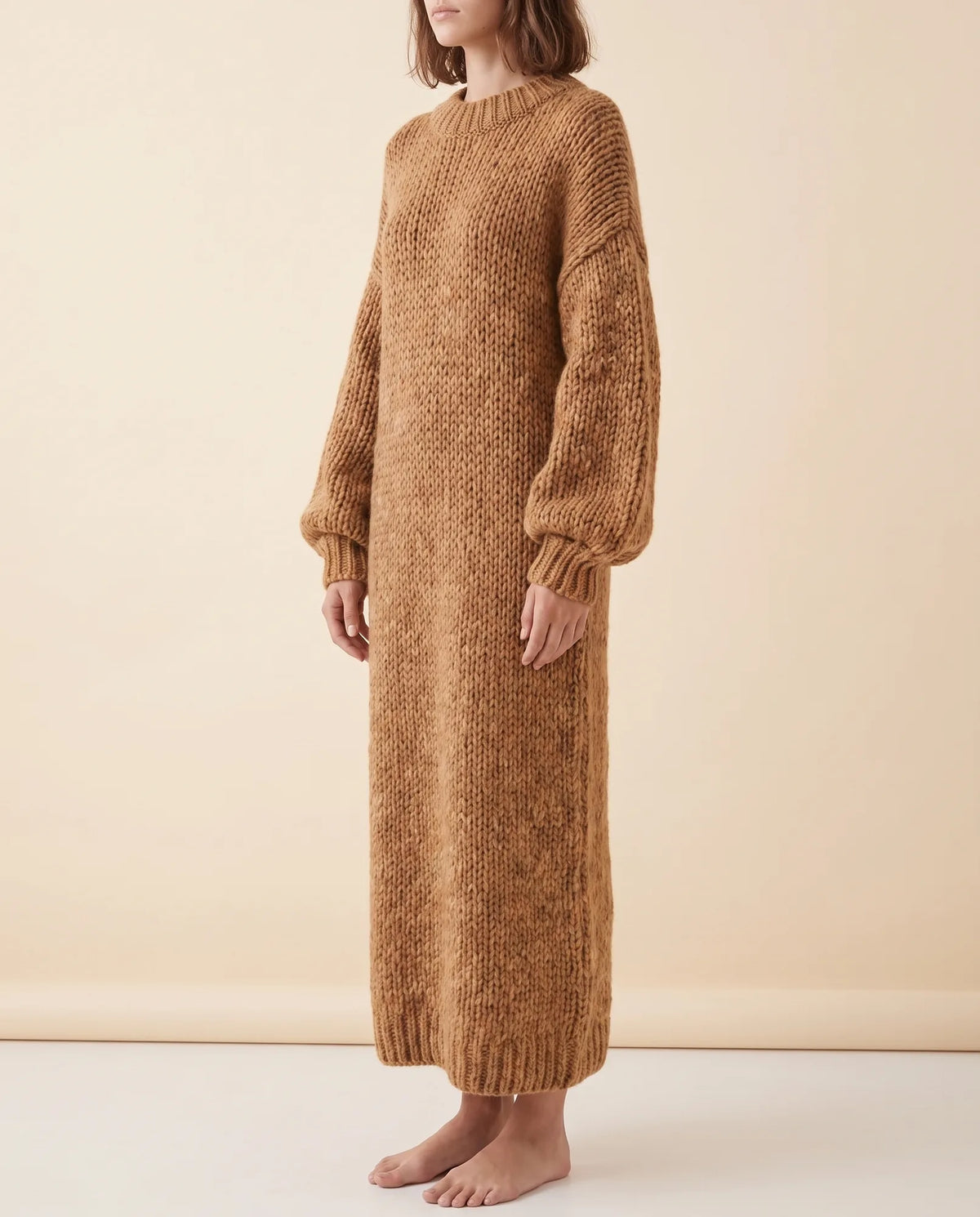 Noelle Maxi Sweater Dress for Women - Chunky Knit Oversized Balloon Sleeve