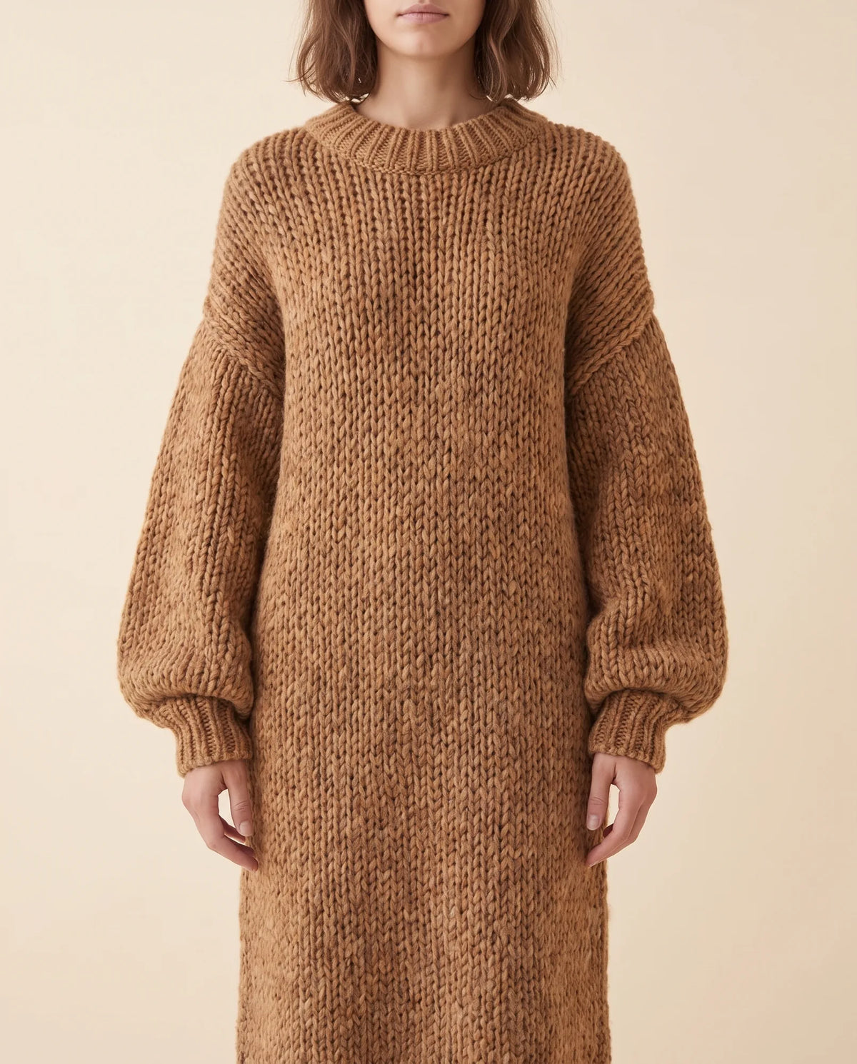 Noelle Maxi Sweater Dress for Women - Chunky Knit Oversized Balloon Sleeve