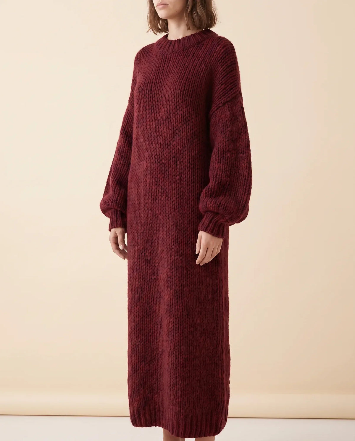 Noelle Maxi Sweater Dress for Women - Chunky Knit Oversized Balloon Sleeve