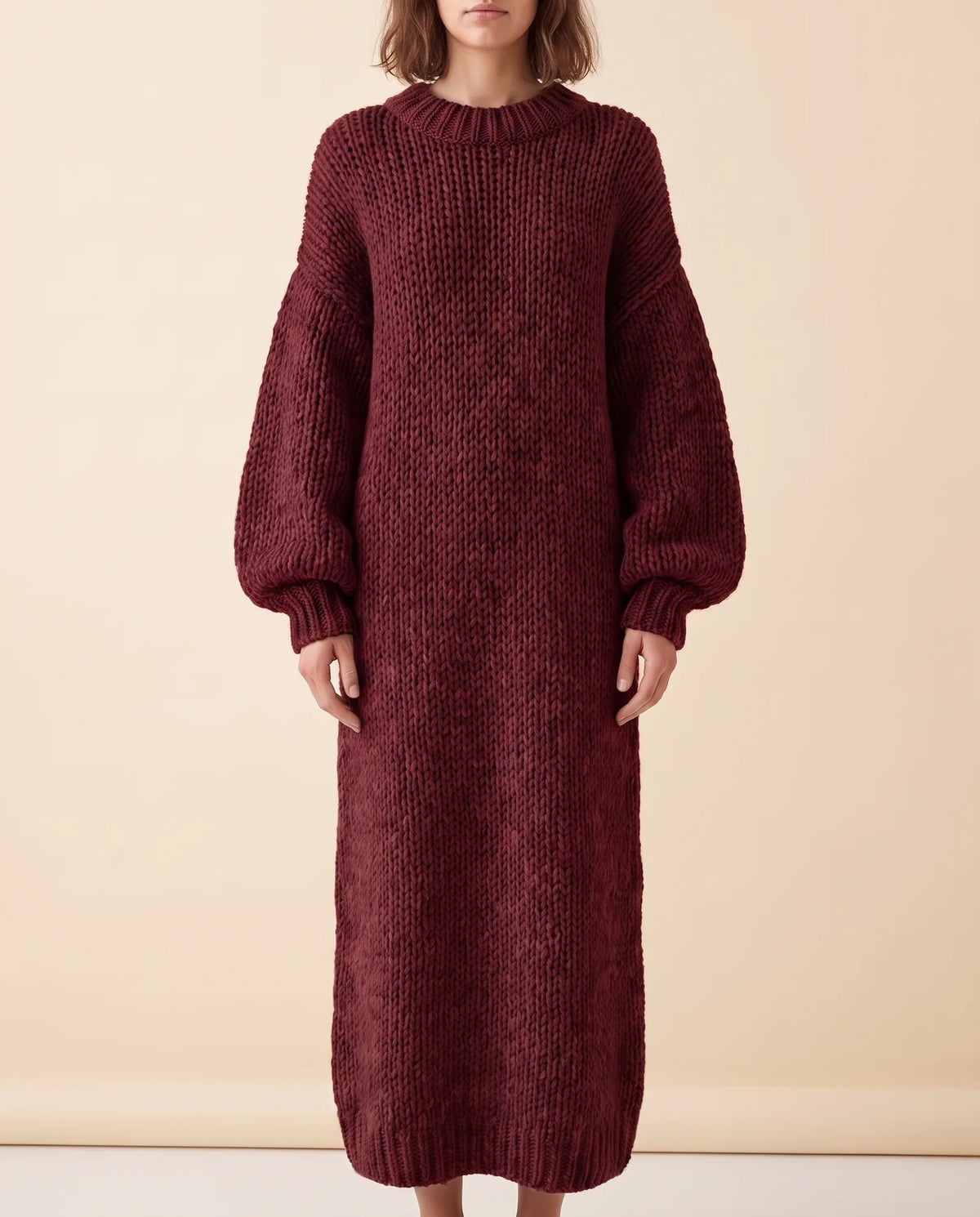 Noelle Maxi Sweater Dress for Women - Chunky Knit Oversized Balloon Sleeve