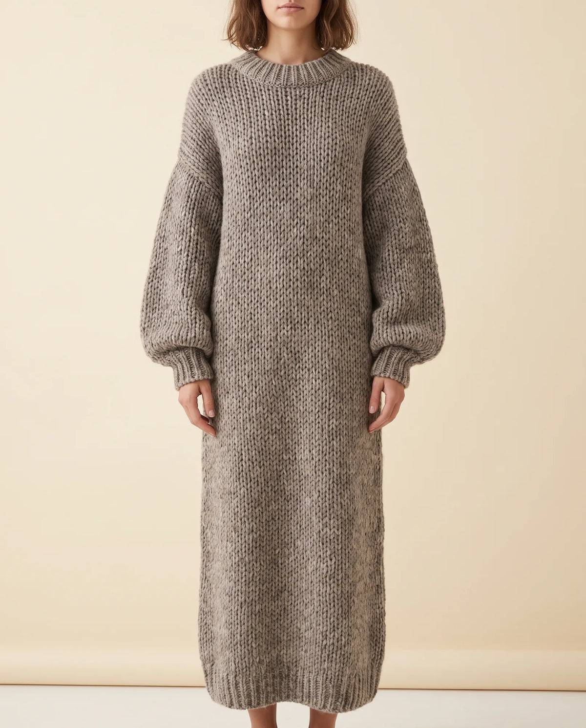Noelle Maxi Sweater Dress for Women - Chunky Knit Oversized Balloon Sleeve