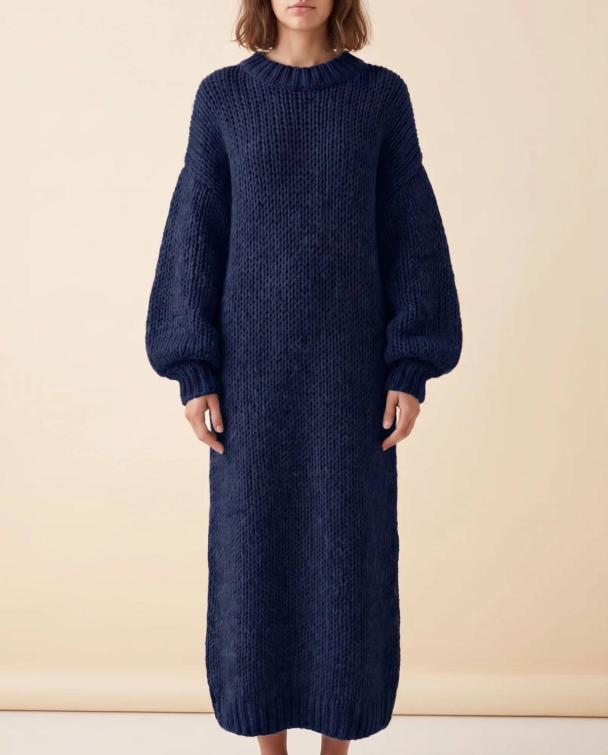 Noelle Maxi Sweater Dress for Women - Chunky Knit Oversized Balloon Sleeve