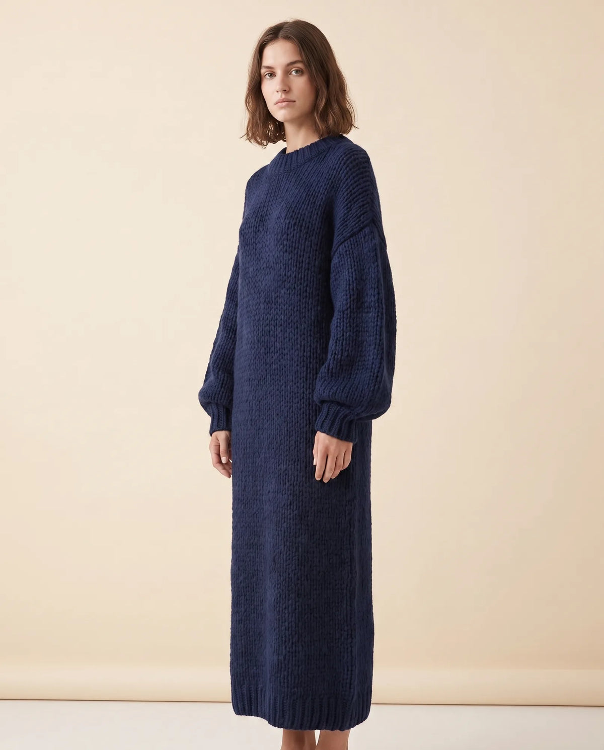 Noelle Maxi Sweater Dress for Women - Chunky Knit Oversized Balloon Sleeve
