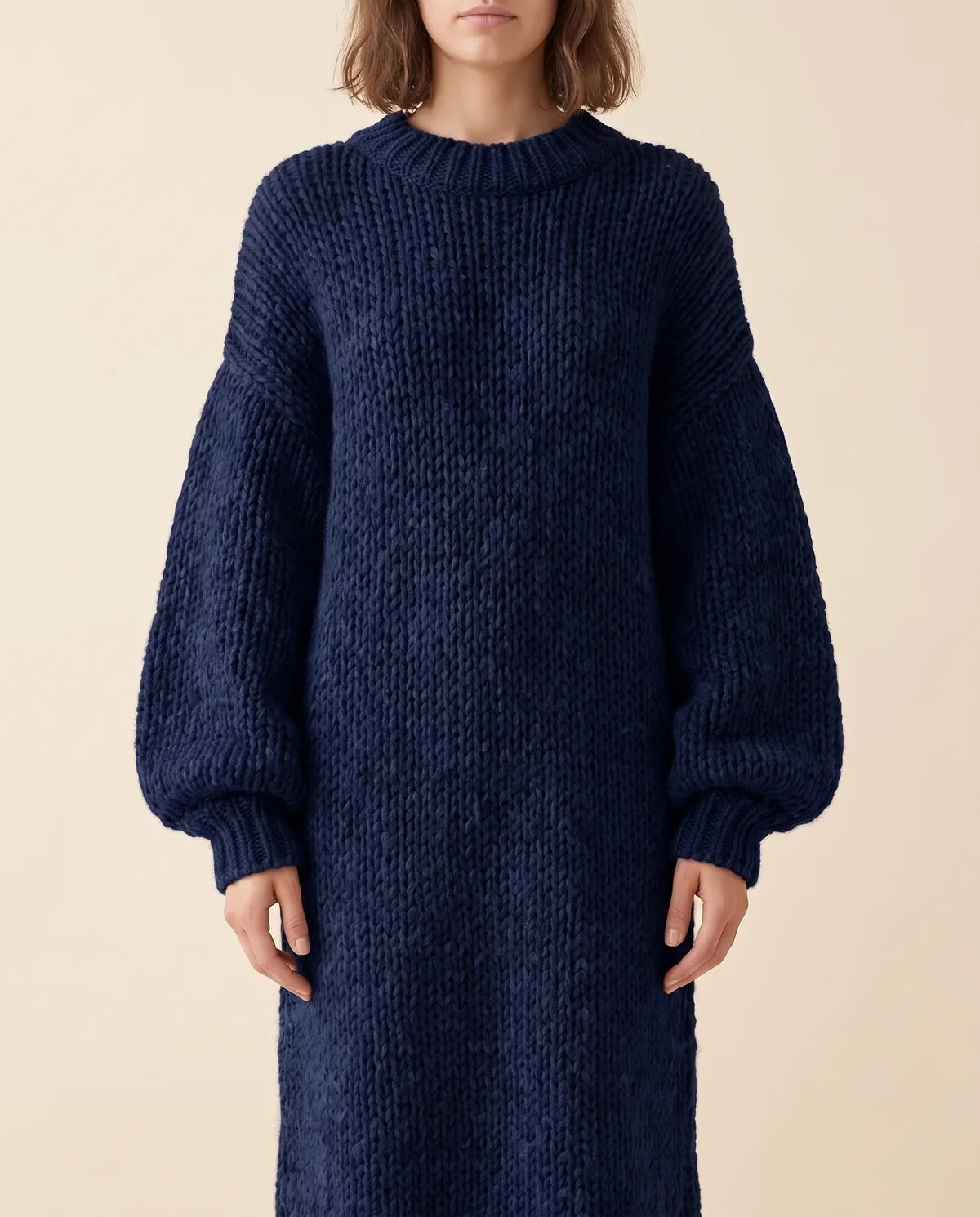 Noelle Maxi Sweater Dress for Women - Chunky Knit Oversized Balloon Sleeve