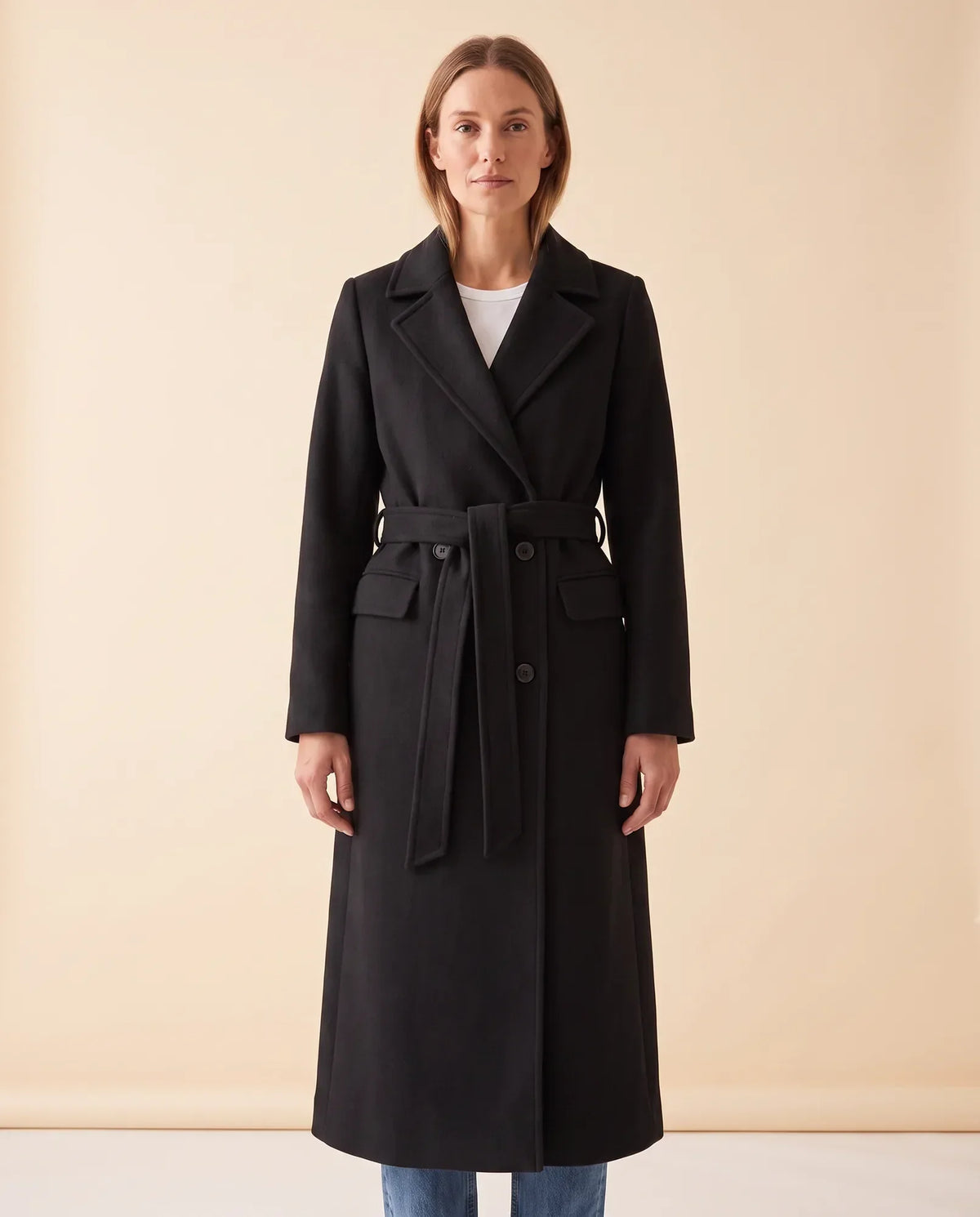 Quinn Long Coat for Women - Belted Double-Breasted Lapel