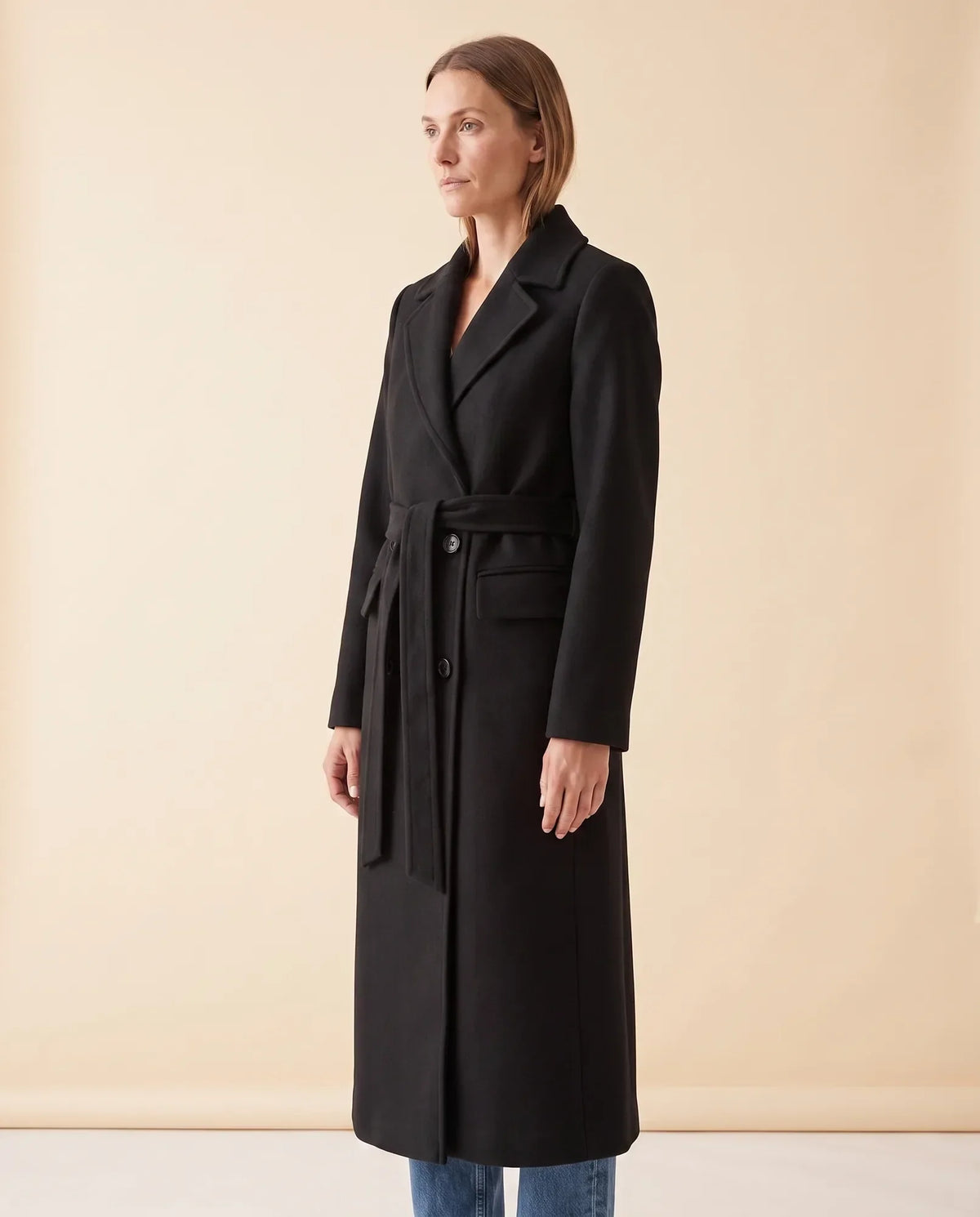 Quinn Long Coat for Women - Belted Double-Breasted Lapel