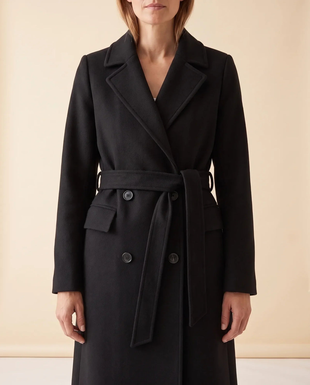 Quinn Long Coat for Women - Belted Double-Breasted Lapel