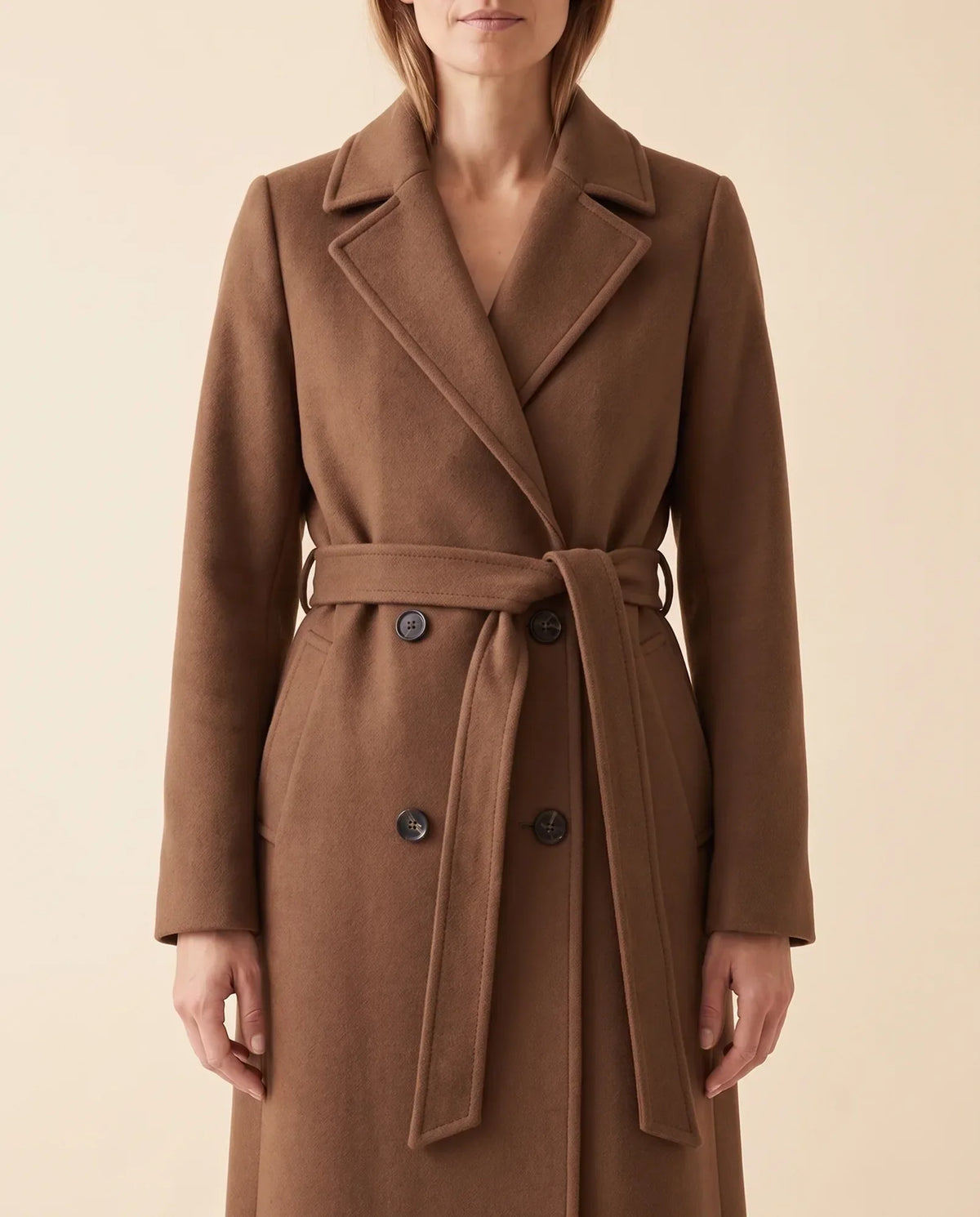 Quinn Long Coat for Women - Belted Double-Breasted Lapel