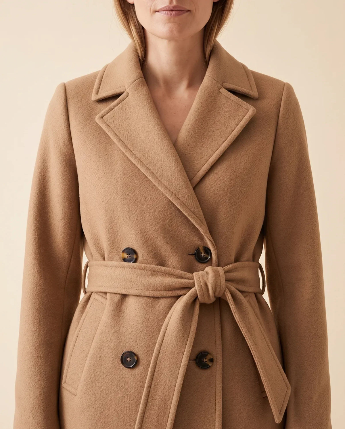 Quinn Long Coat for Women - Belted Double-Breasted Lapel