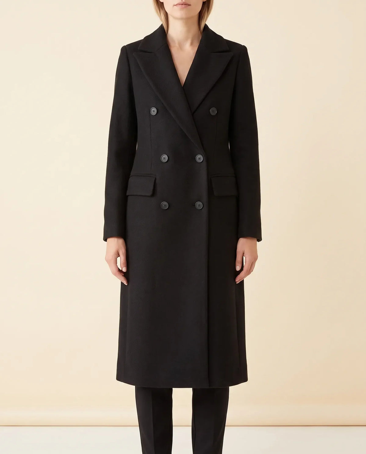 Rhea Long Coat for Women - Tailored Double-Breasted Longline