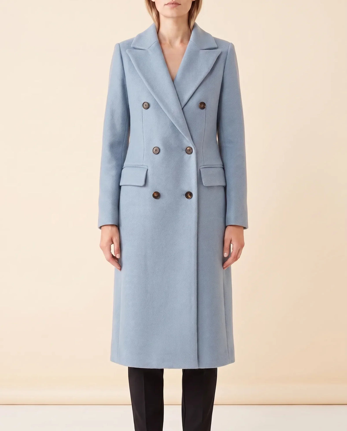 Rhea Long Coat for Women - Tailored Double-Breasted Longline