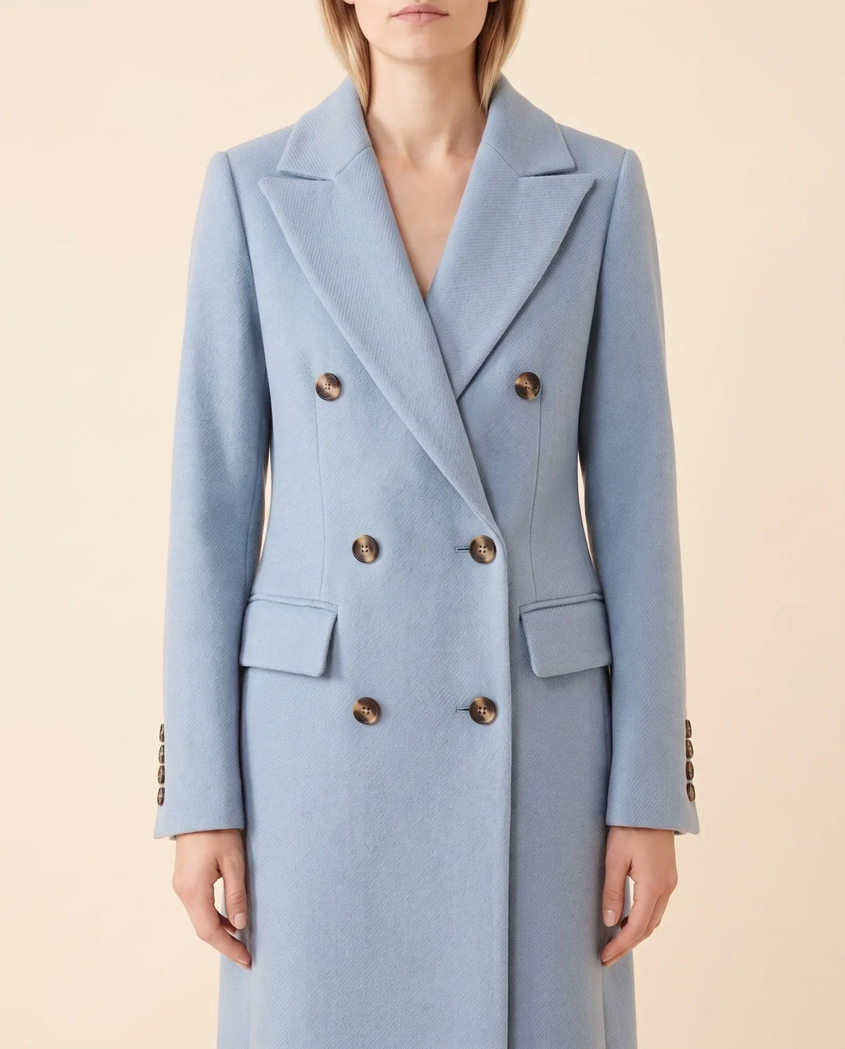 Rhea Long Coat for Women - Tailored Double-Breasted Longline