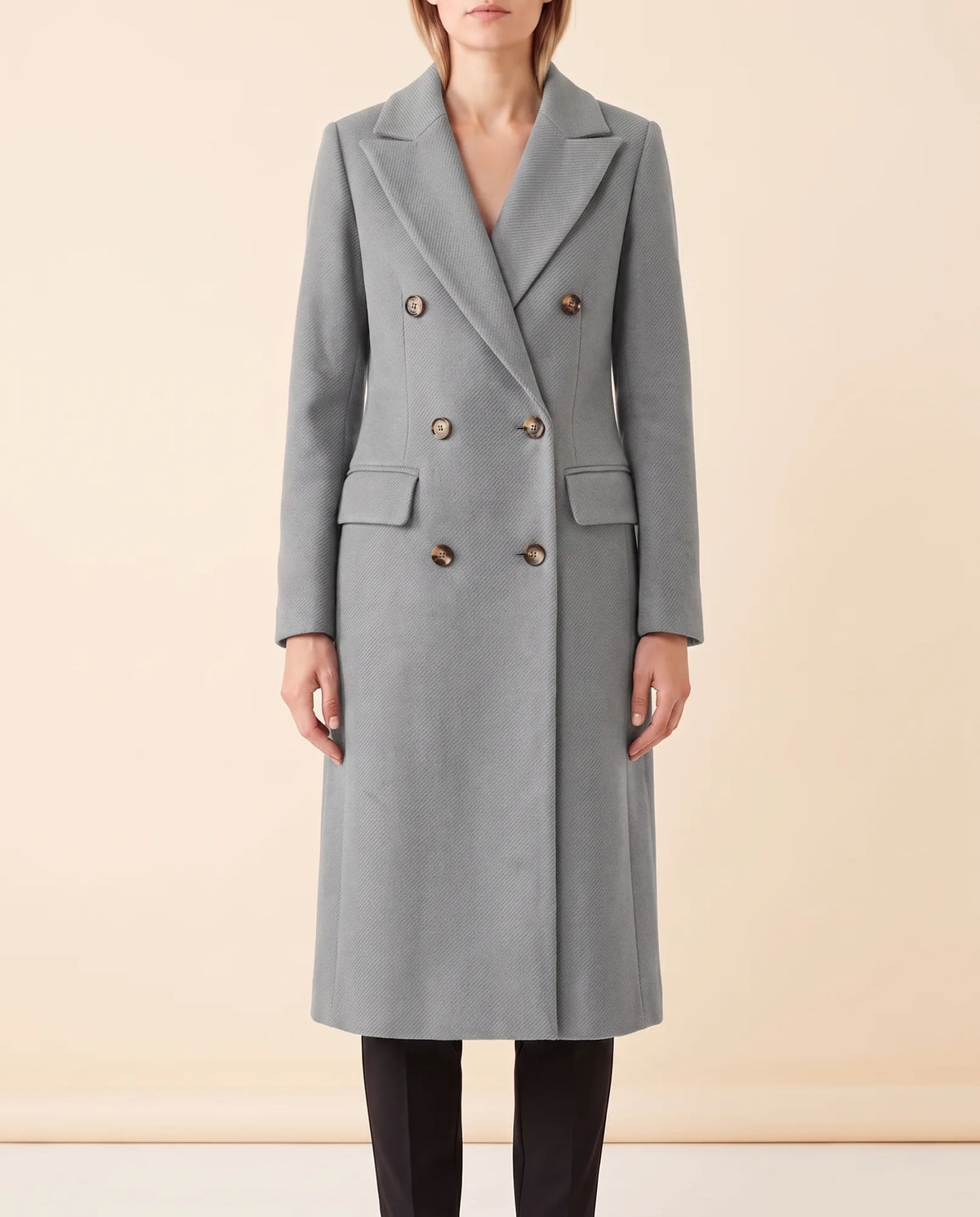 Rhea Long Coat for Women - Tailored Double-Breasted Longline