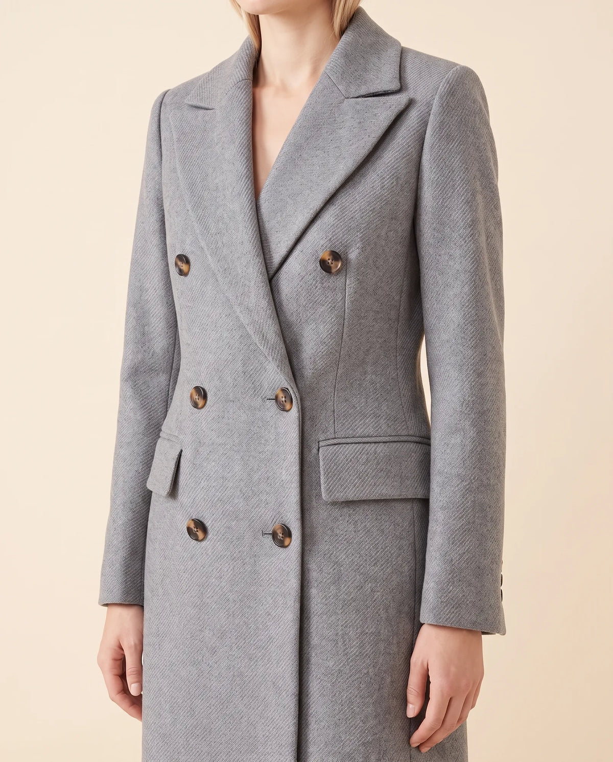 Rhea Long Coat for Women - Tailored Double-Breasted Longline