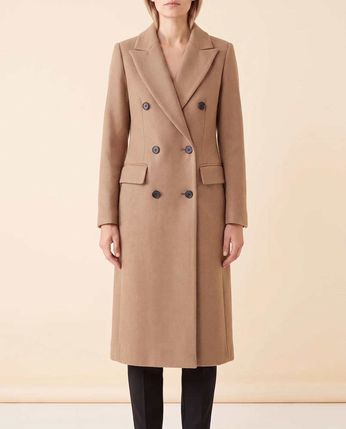 Rhea Long Coat for Women - Tailored Double-Breasted Longline