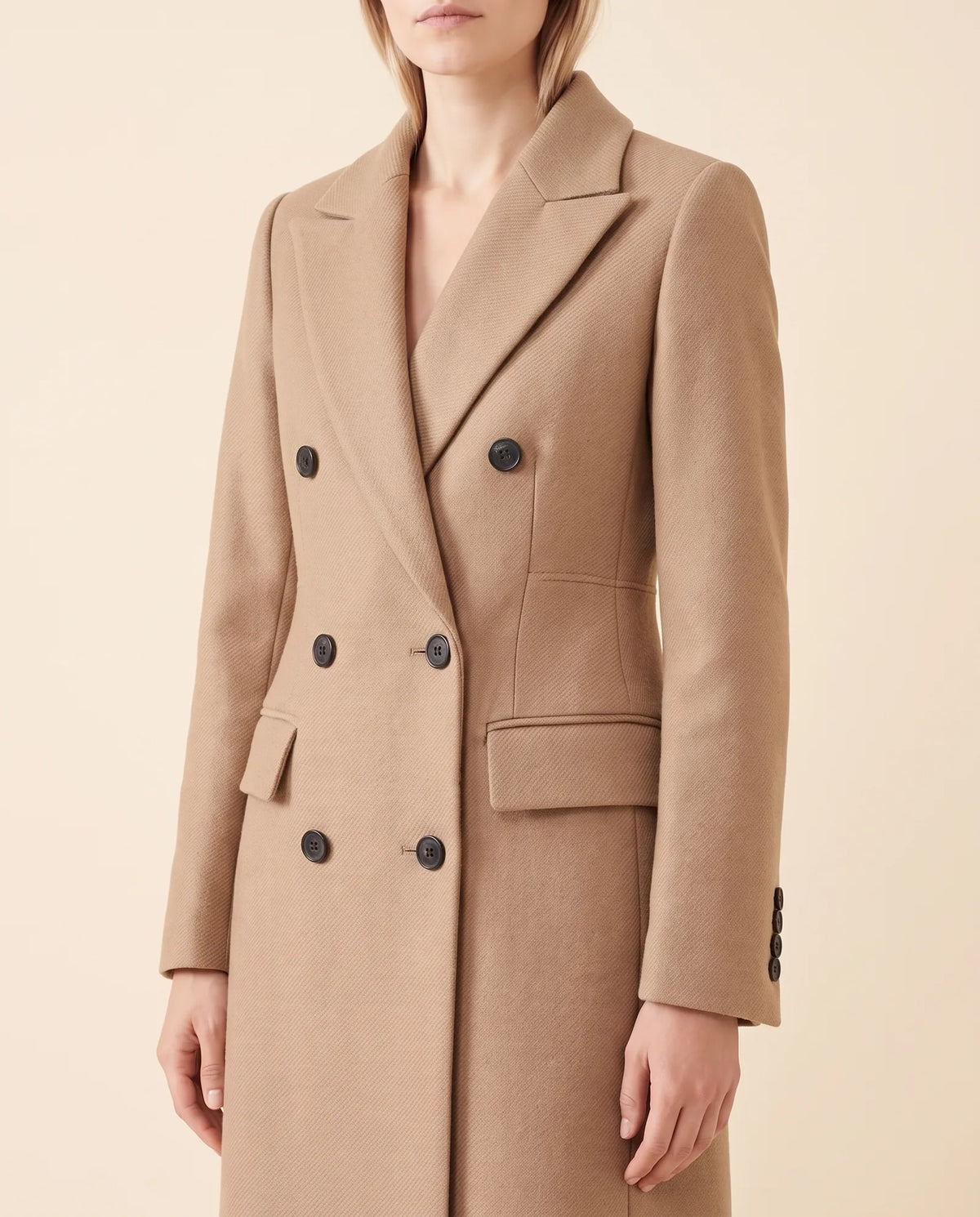 Rhea Long Coat for Women - Tailored Double-Breasted Longline